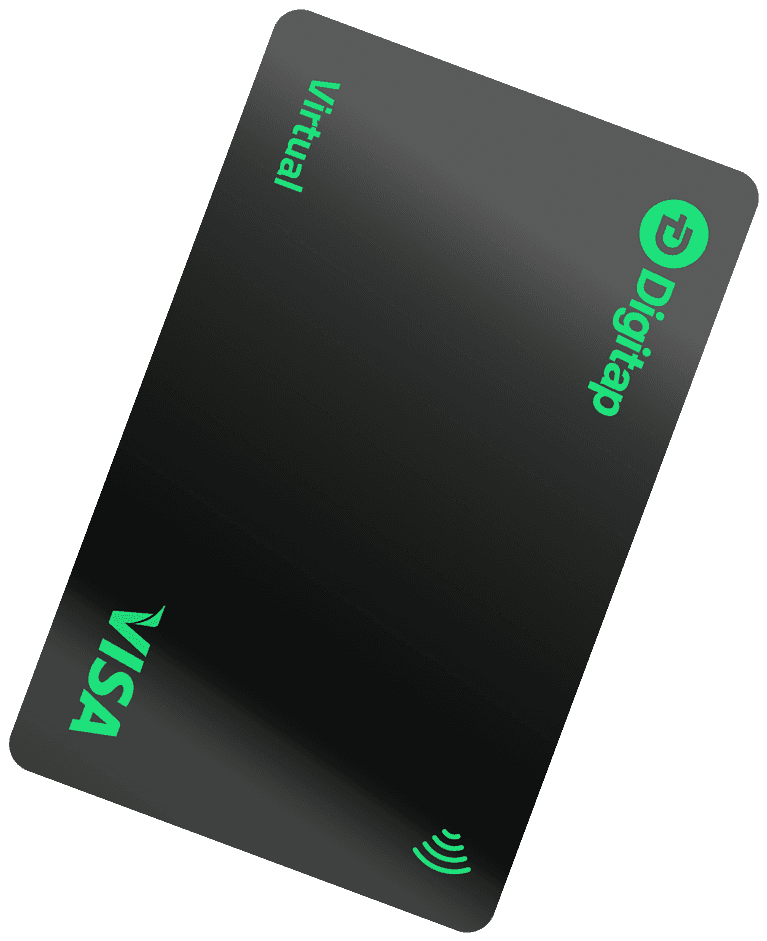 Digitap virtual black Visa card with sleek design, branded for crypto bank users and secure online payments.